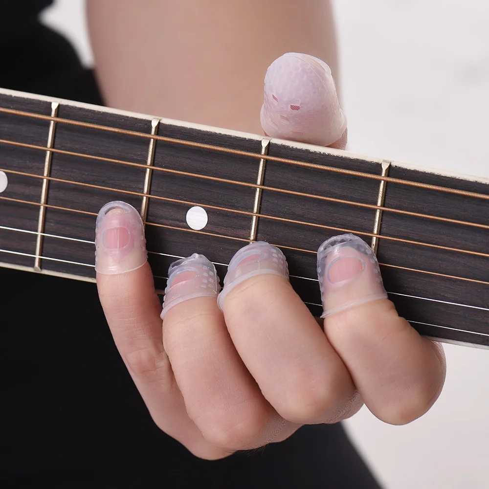 BIRLOZA de protège Doigts en Silicone de qualité supérieure antidérapants et respirantsSupport de Doigt de Guitare antidérapant pour Guitare Ukulélé Taille 5 Tailles Transparent