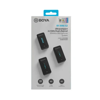 BOYA BY-XM6 2.4GHz Microphone Dual Channel Rechargeable Wireless Lavalier Microphone Mic for Phone Sony Camcorder Camera Video detail image