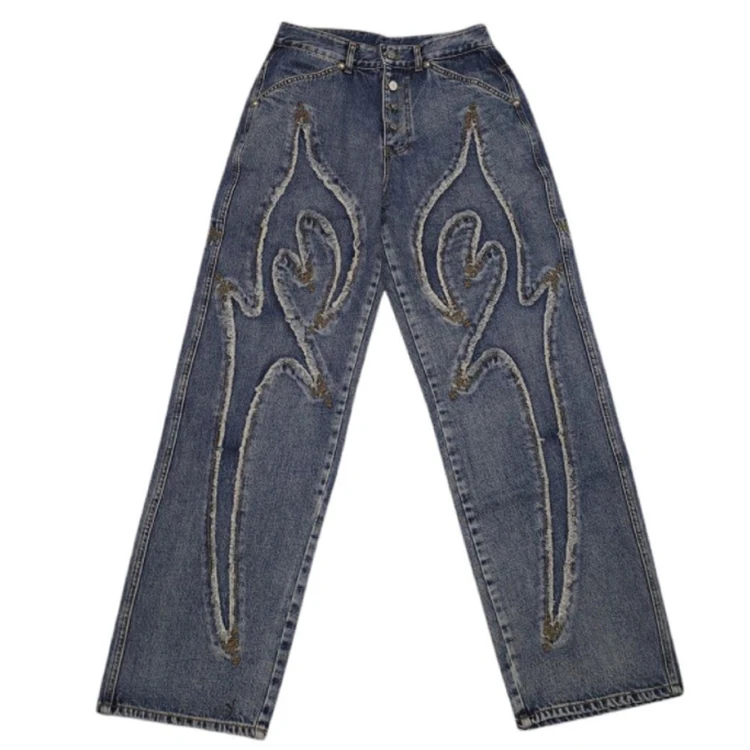 DiZNEW vintage denim pants supplier custom brand washed patchwork loose jeans men supplier