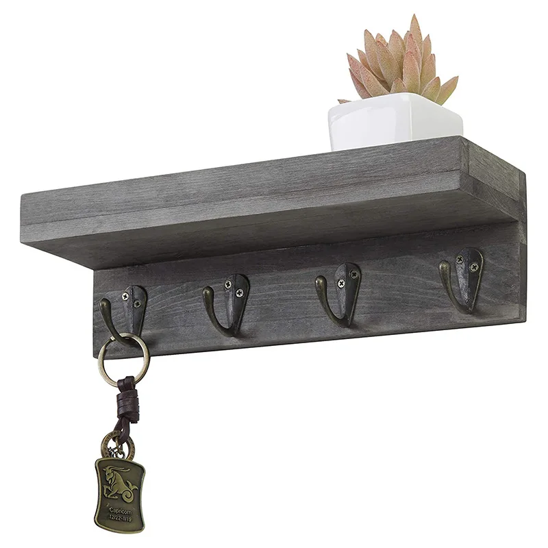 rustic wood key holder for wall and mail shelf unique and