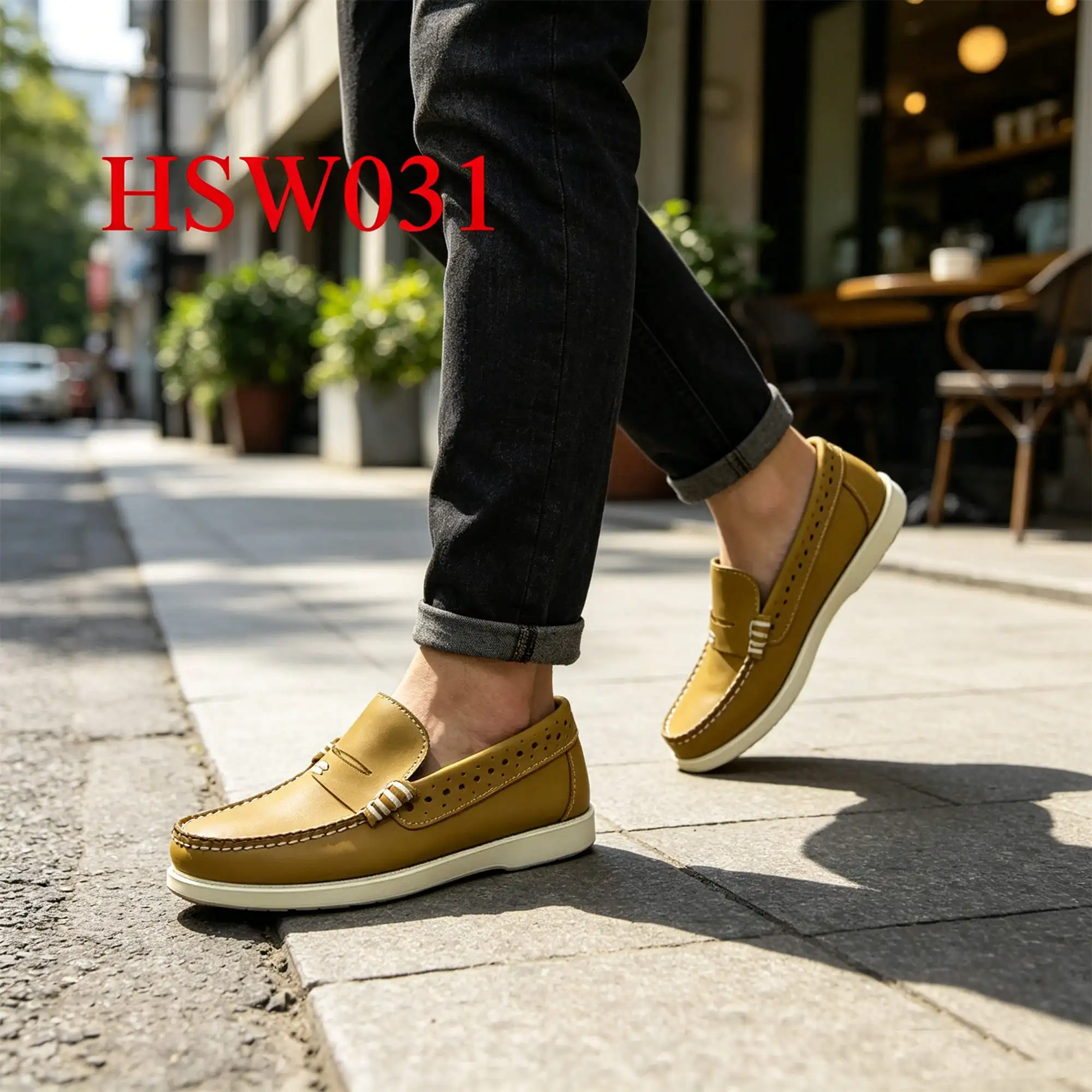 ZYF,Everyday Walking Mask Style Honey Color Hua Singh Boat Shoes Daily Commute Not Grind Foot Hand Stitching Penny Shoes HSW031