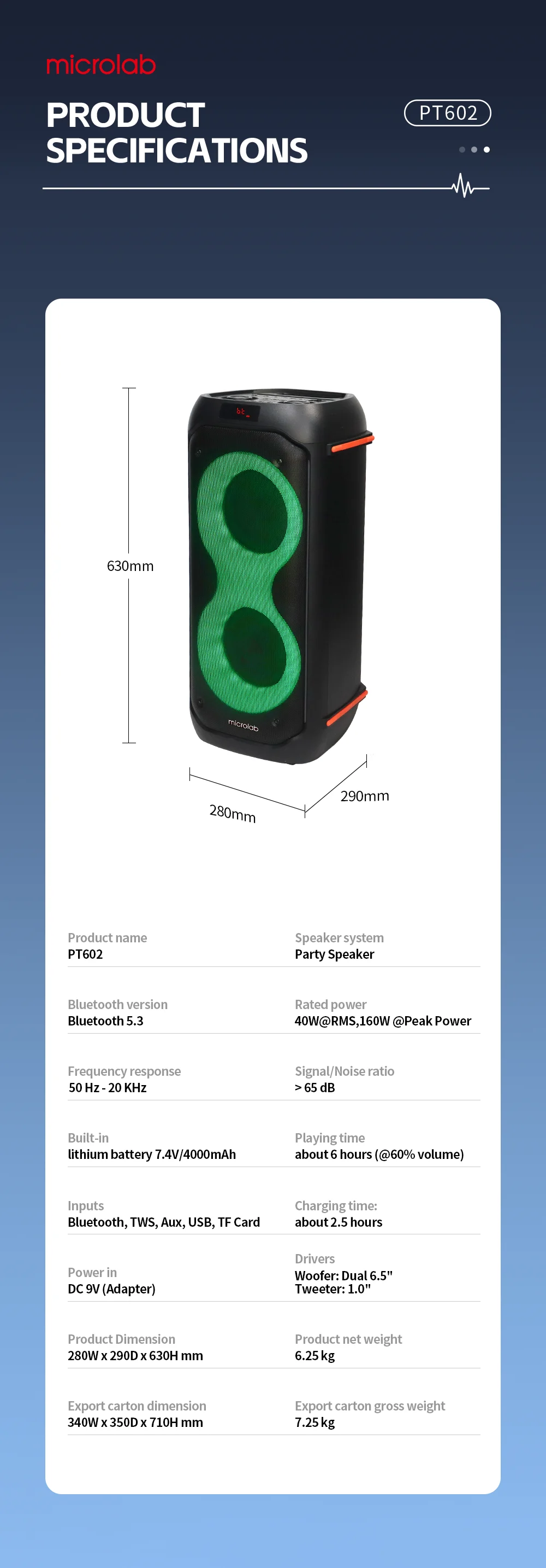 Microlab PT602W 40 Watt Bluetooth Party Speaker