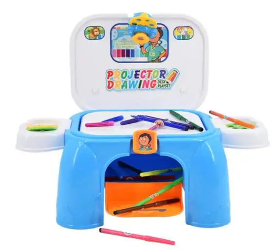 Набор для рисования рисунков и проекторов-удобный 2 в 1 переносной кейс и стул с изображением дисков и цветных ручек