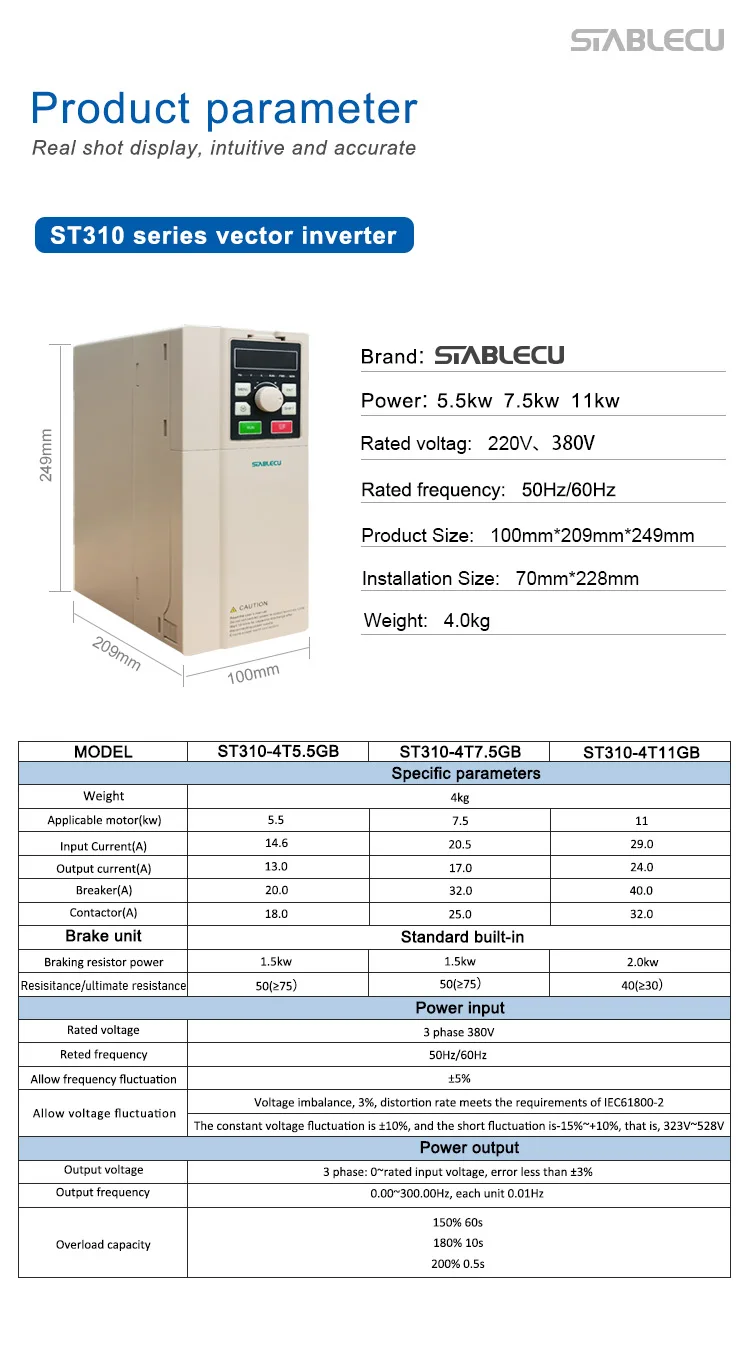 220V 5.5KW VFD 3 Phase Variable Frequency Converter AC Drive Speed Control Vector Variable Frequency Inverter CE Certified details