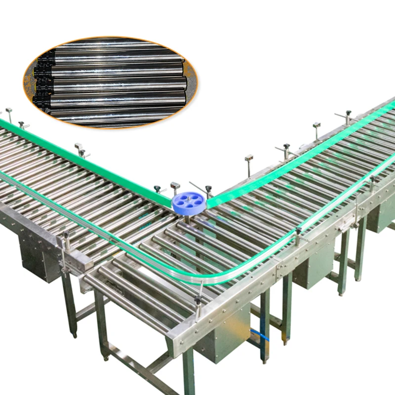Back End of Line Packing Turning Curve Powered Gravity Roller Conveyor