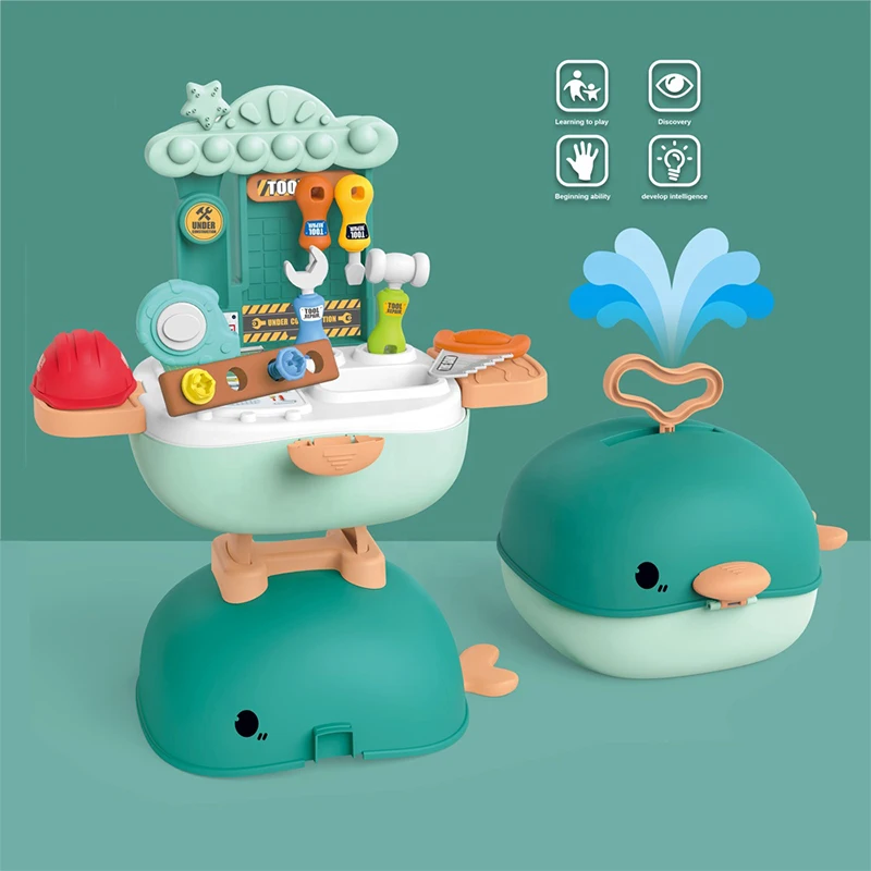27PCS Tool Bench 3 in 1 Pretend Repair Kit Mechanical Whale School Bag Plastic Tool Set Toy for Boys