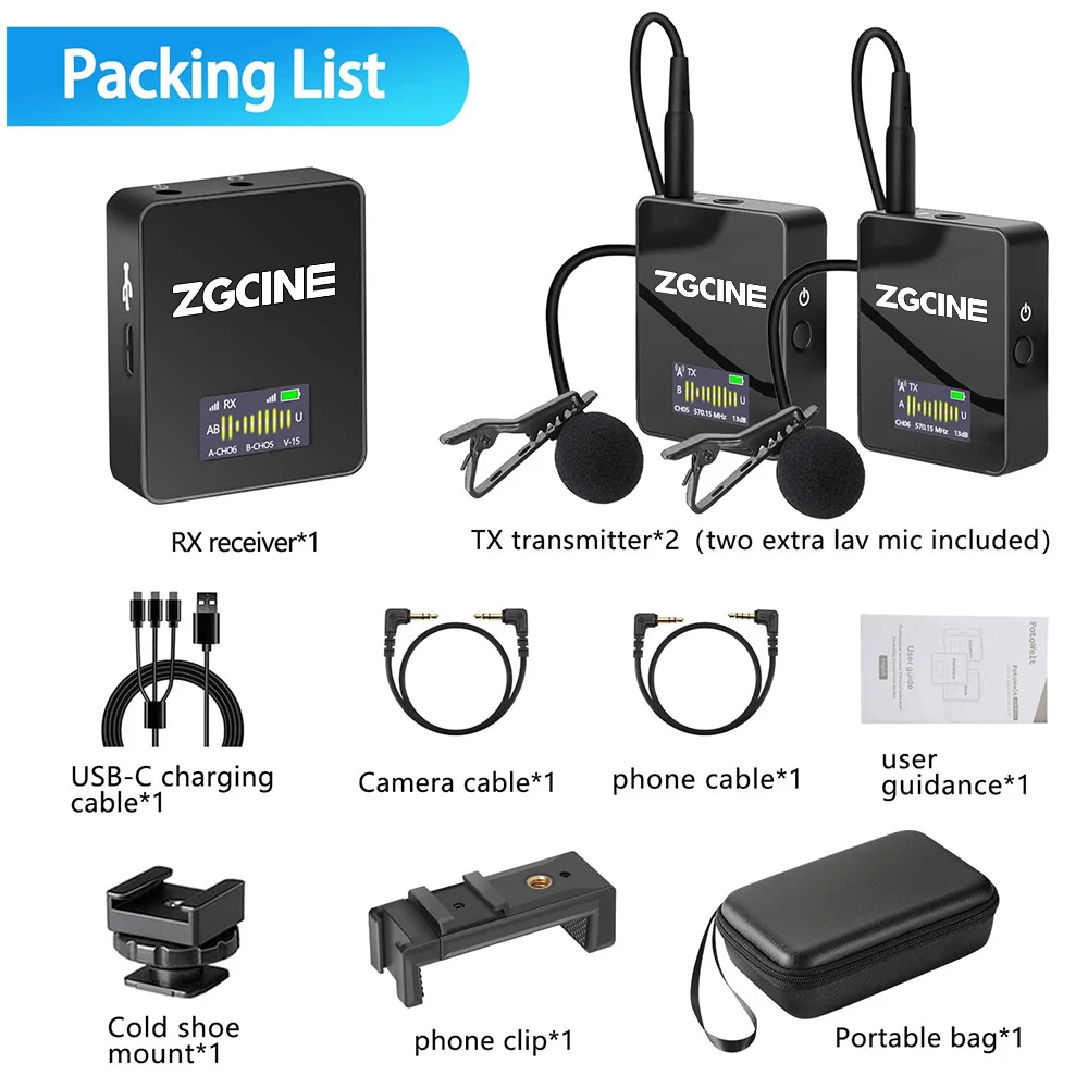 
Беспроводной петличный микрофон ZGCINE GO 1V2, микрофон для записи смартфона, для цифровой зеркальной камеры, смартфона 