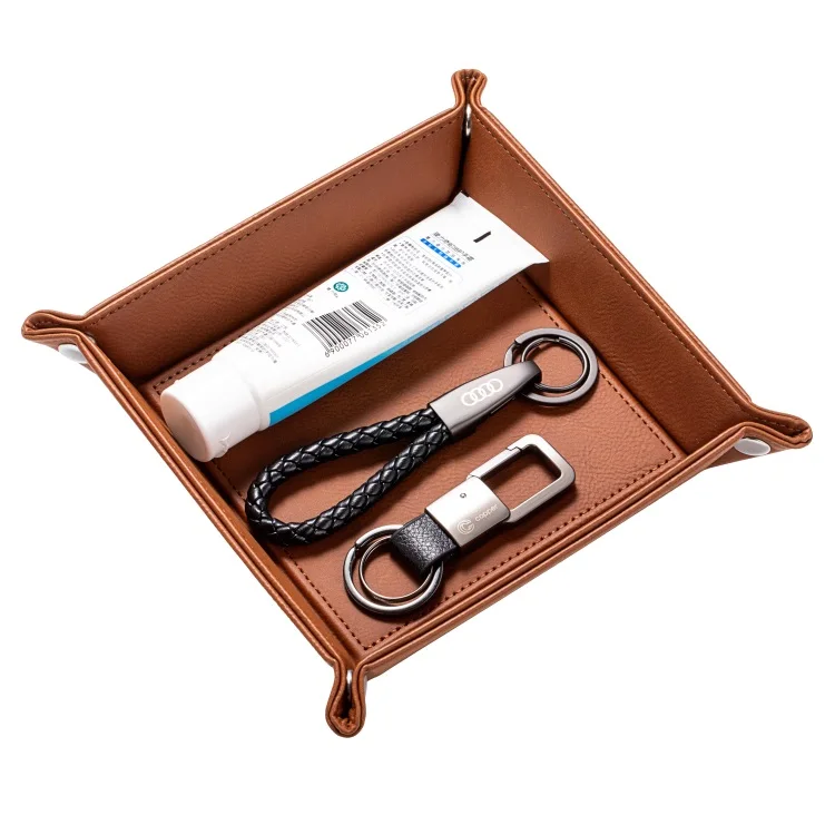 Small MOQ Custom Laser Engraved Logo Folding Snap Luxury Leather Storage Tray for Gifts