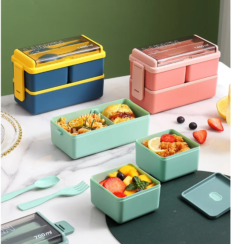 Double Plastic Lunch Box Microwave Insulated Insulated Student Lunch ...