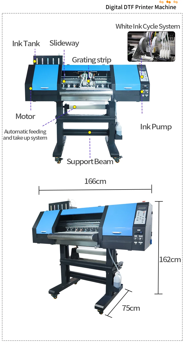 Provide a Full Range of Solutions 60 cm DTF Printer Pet Film 24 Inch DTF Printer 60 cm With Shaking Powder for Textile Fabric