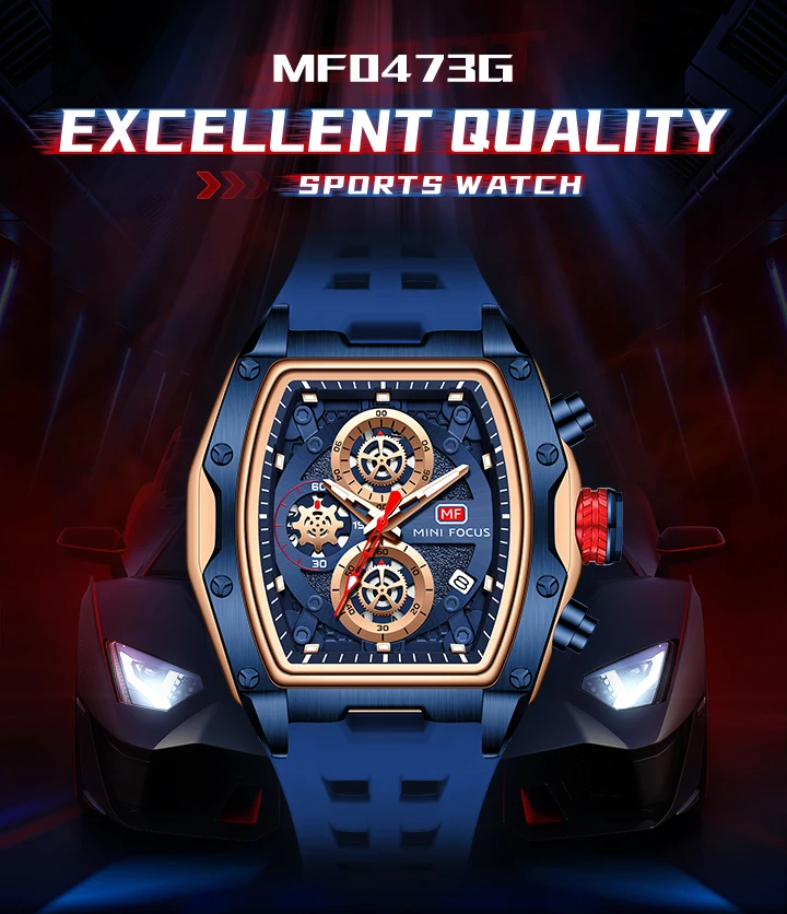 MINI FOCUS 0473 Fashion Men Silicone Waterproof Quartz Watch Multi-function Chronograph Men's Luminous Calendar Wristwatches