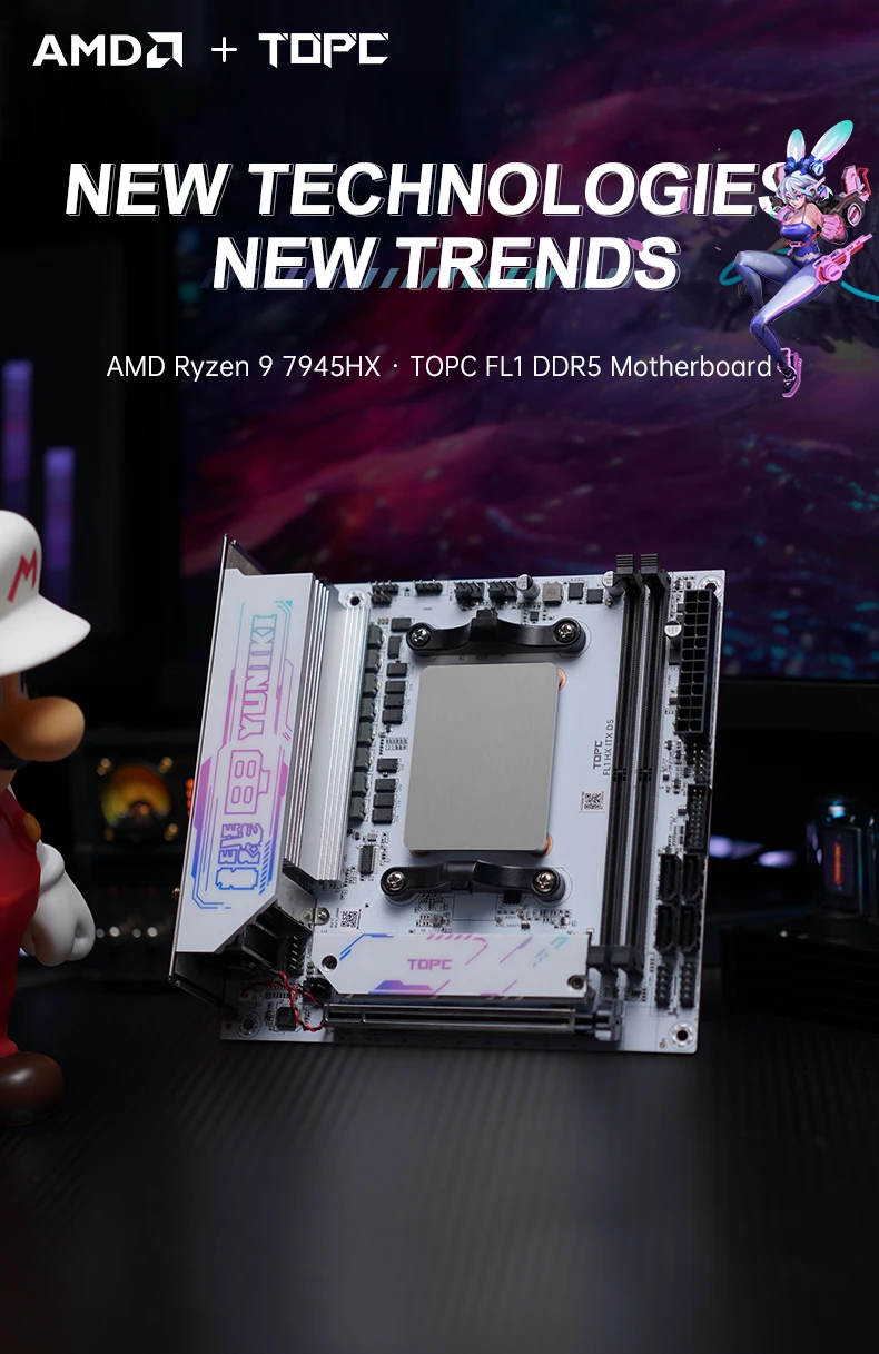 TOPC New AMD for Ryzen 9 7845HX ITX Motherboard Set 12 Cores