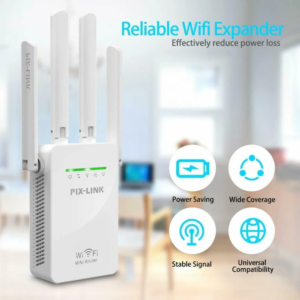 Pix-Link LV-WR09 300Mbps Range WiFi Extender Repeater Mini Router (US