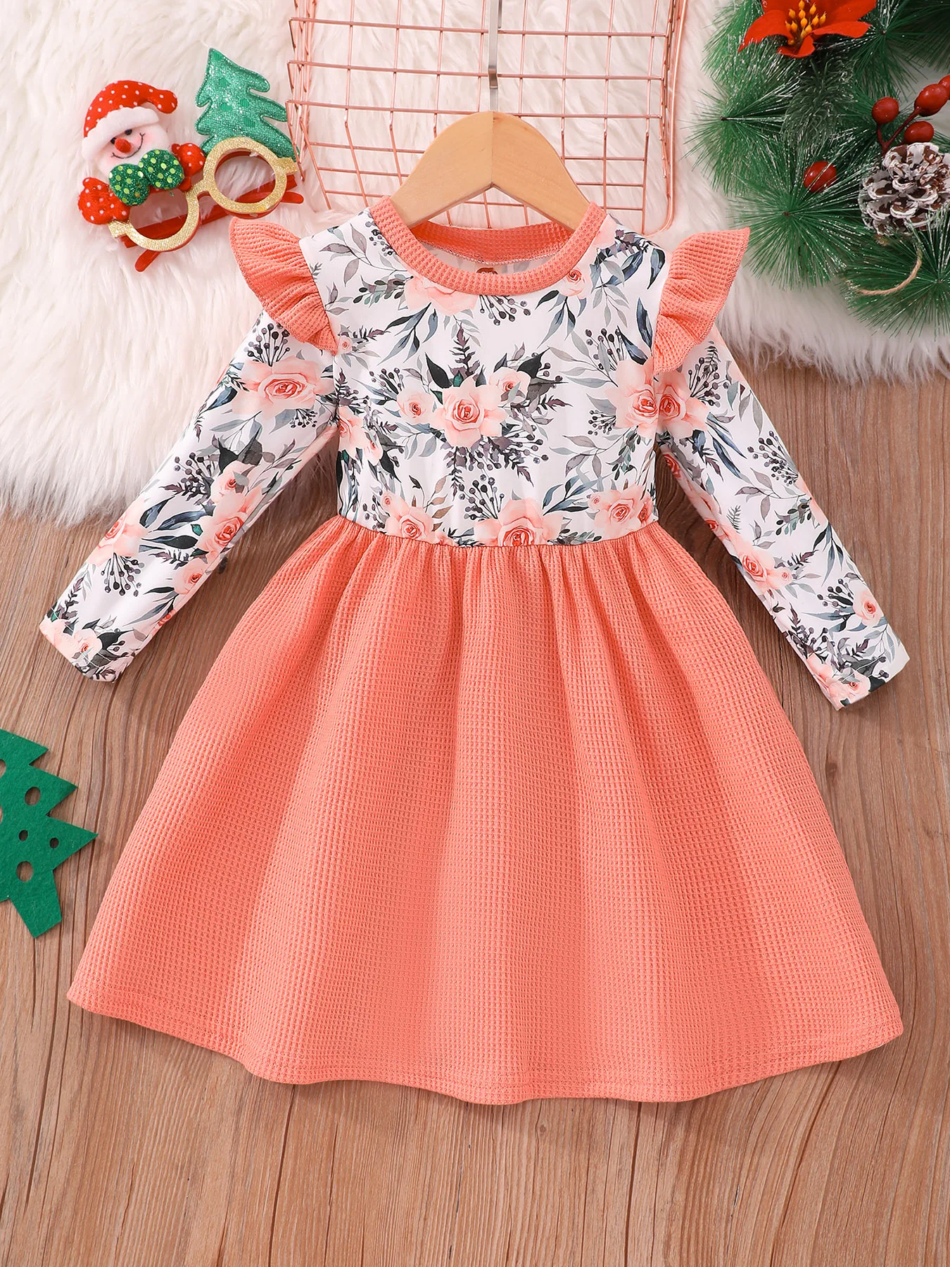 Rose Flower Dresses For Baby Girls Ruffles Long Baby Dresses Spring