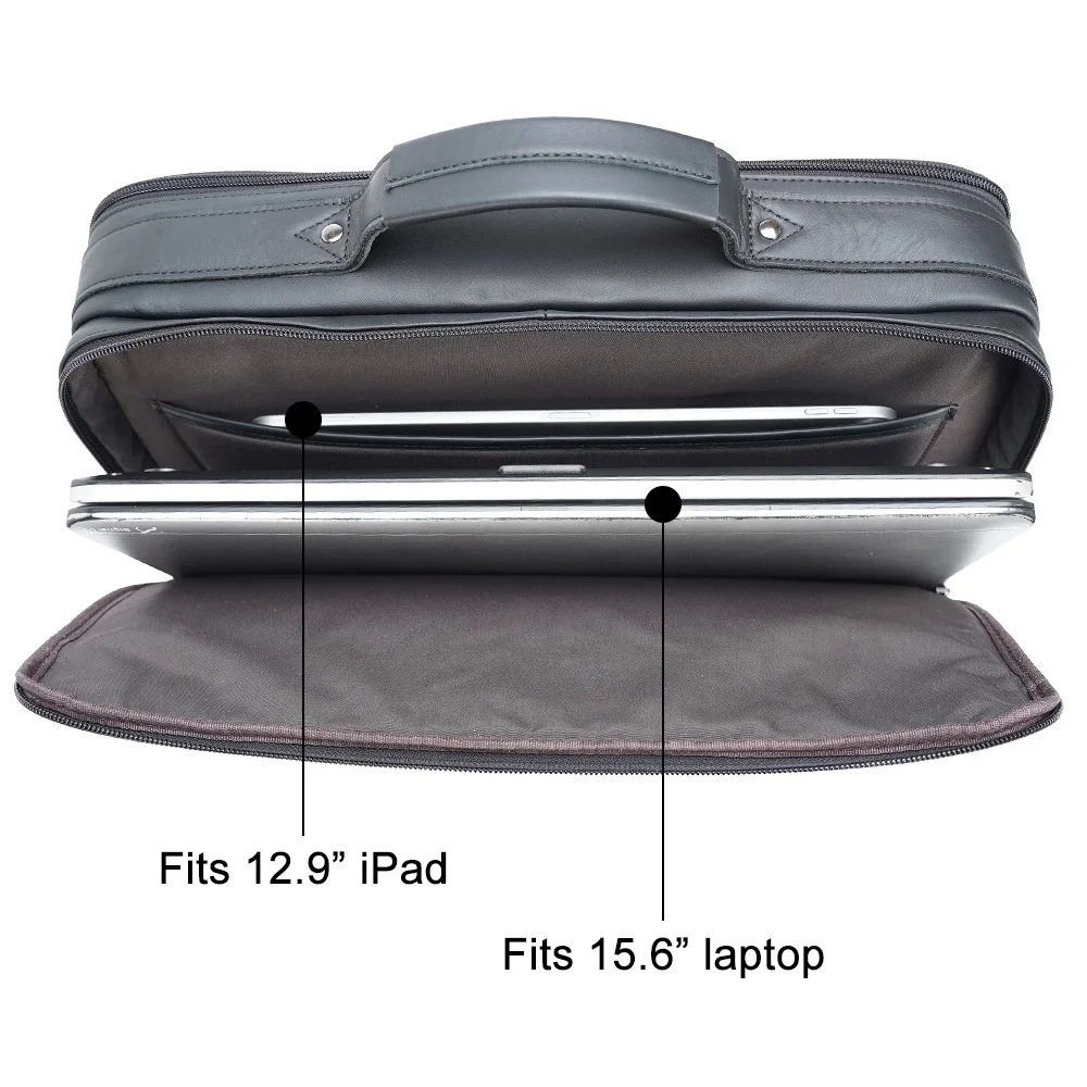 Custom Made Real Leather 15 Inch Laptop Briefcase Messenger Office Bag for Man Black Full Grain Genuine Leather Briefcase Bags