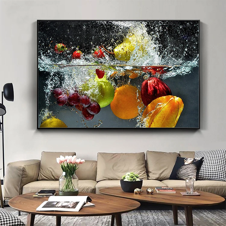 Embelish Fresh Fruit and Vegetables in Water Large Wall Posters for Home Kitchen Decor Living Room HD Canvas Paintings