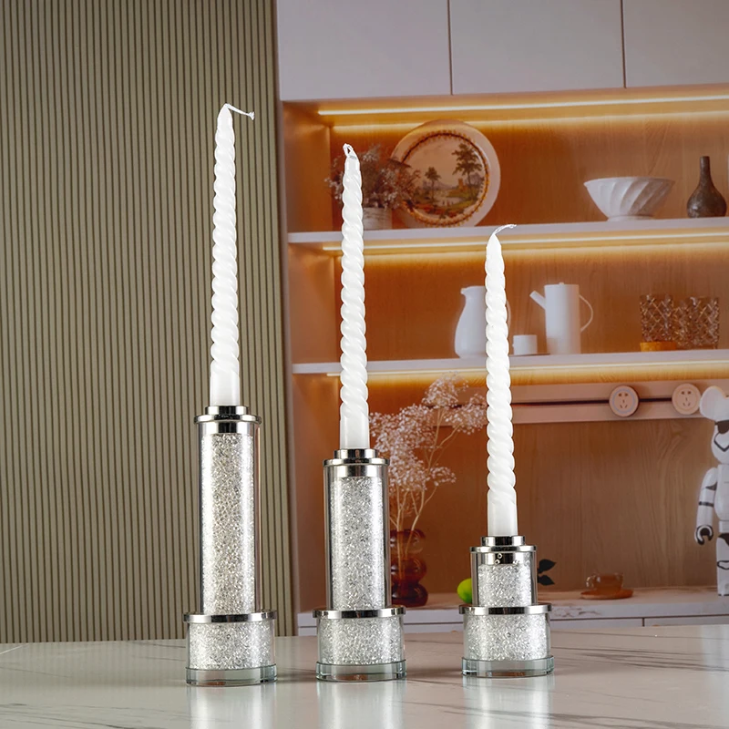 High End Simple Candle Holder with Broken Diamonds Included Furniture Decoration for Weddings Christmas Crystal Candlestick