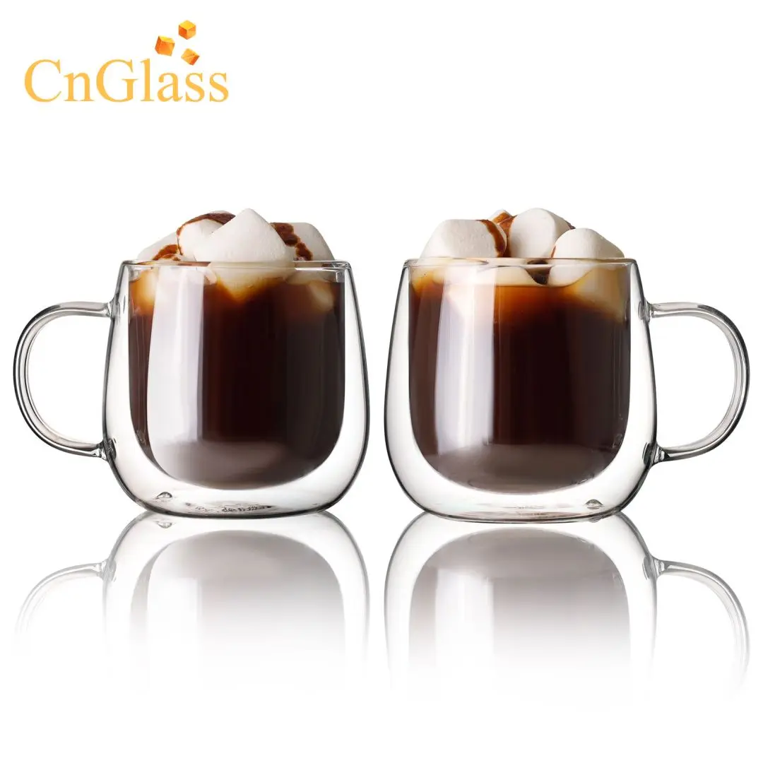 Amazon Hot Cnglass 15oz.glass Tea Cup Double Wall Insulated