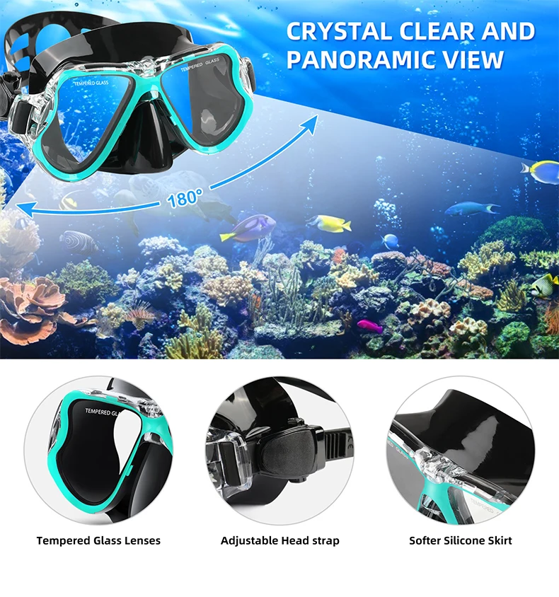 Sktic Blue Wave Snorkel Set Anti Fog Panoramic Vision Silicone ...