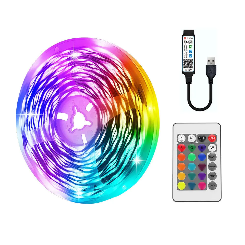 Cross-Border 5M RGB LED Landscape Light 5V USB & for Bluetooth Remote Control 5050RGB & 3535RGB Black PCB Suit with Plastic Body