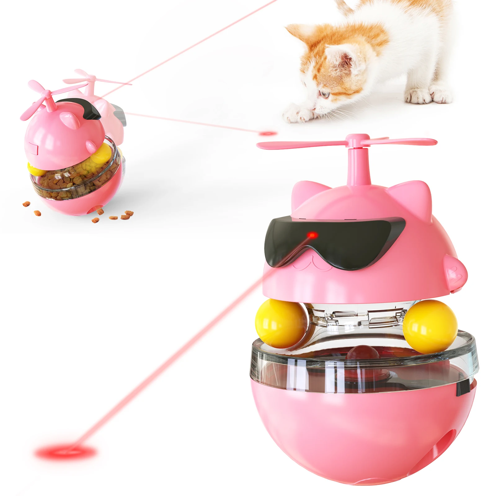 Color Profit Kids Cat Food Puzzle, Windmill Cat Toy, Turntable Food Dispenser, Multifunctional Interactive Teasing, Funny Kitten Toys Cat Leaking Food Puzzle Toy with