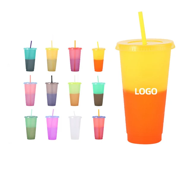 New multi-color straw cup for creative home use Simple high temperature plastic cup Outdoor portable cup