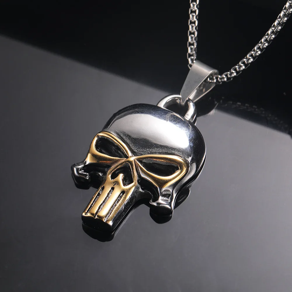 Mens Necklace Punisher Skull Necklace Personality Punisher Skull