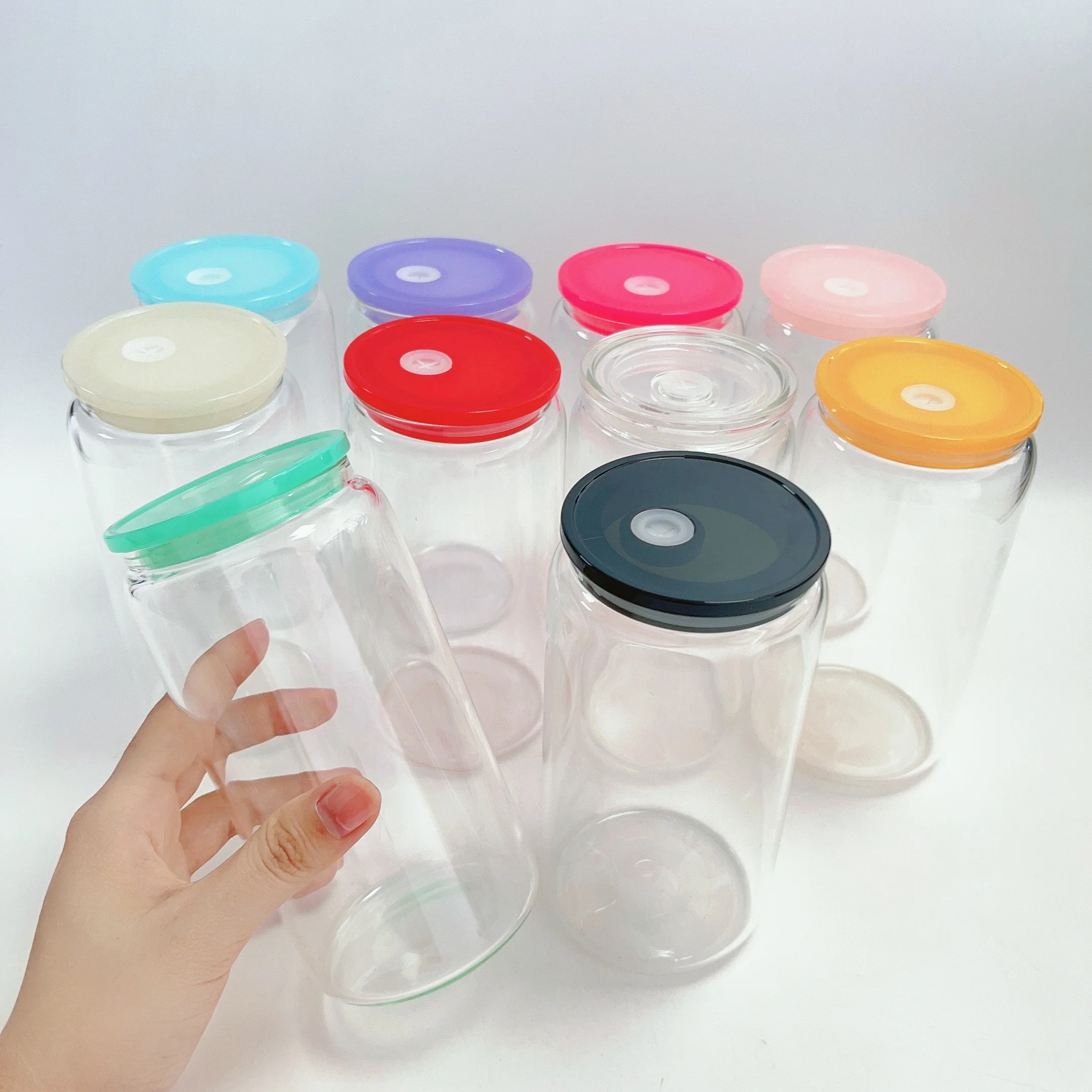 New Arrival Colorful in sunlight Laser clear rainbow Iridescent 12oz 16oz 20oz DIY Blank Sublimation Glass Cans