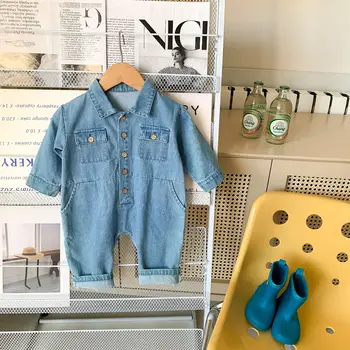 2025 Baby Jumpsuits Girls' 100 Cotton Denim Jumpsuit Boys' Long-sleeved Spring Autumn Clothes Children's One-piece Rompers