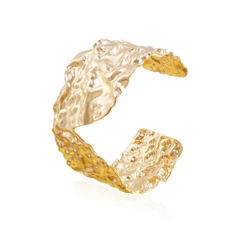 Ins Fashion Punk Exaggerated Geometric Pleats Irregular Real 10k Gold Opening Cuban Bracelet Jewelry for Women