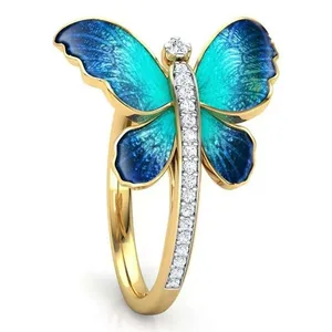 Wholesale China Trade Custom Jewelry Epoxy Moonlight Butterfly Rings for Women