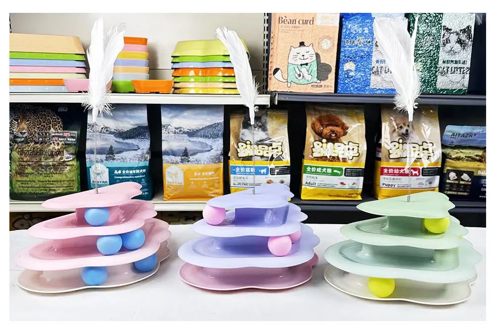 Cat Toy Cloud Three Layer Cat Turntable with Spring Bell Feather Toy Cat Tease Supplies details