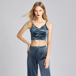 Dropshipping cropped cami tops women streetwear custom trendy sleeveless velvet crop top
