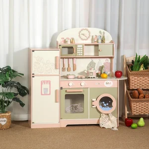 Unisex Customizable Pink & Green Wooden Play Kitchen Set Kids' DIY Educational Toy Mini Cook Kitchen for Preschoolers