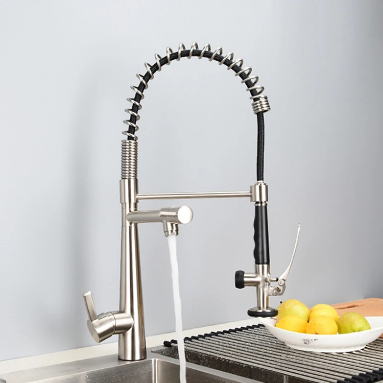 Mezclador de grifos de cocina con resorte extraíble de una sola palanca