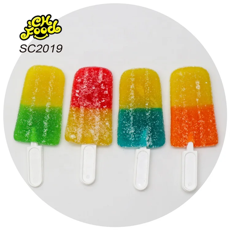 Hot Selling Wholesale Sugar Coated Ice Cream Shape Gummy Candy OEM Halal Soft Chewy Sour Candy Sweet Snack Food China Factory