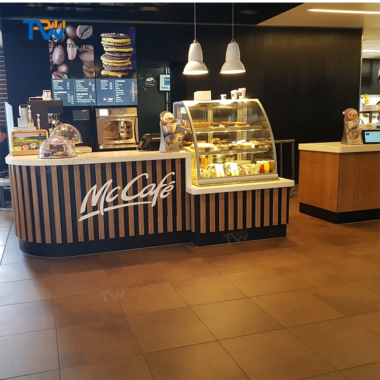 Ice Cream Bar Counter Customized Display Cabinet Cafe Bar Station Fashion Glass Showcase Coffee Kiosk for  Shop Mall
