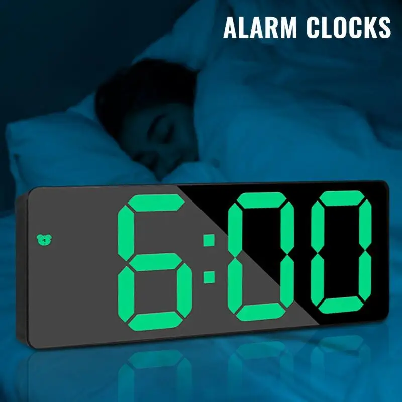 Digital Mirror LED Screen Alarm Clock with Dual USB Charging Port Brightness Sensor for Bedroom Kitchen Hotel Table Desk