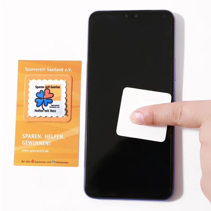 Customized Logo Hand Phone Microfiber Cloth Sticky Screen Cleaner Sticker With Paper Card Printed Adhesive Mobile Phone Cleaner