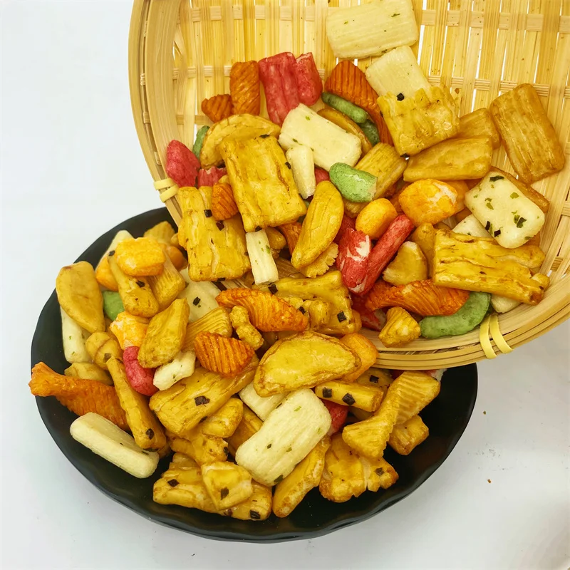 Authentic Asian Snack Japanese Senbei Rice Crackers Mixed with Crispy Peanuts Baked and Salted Packaged in a Bag