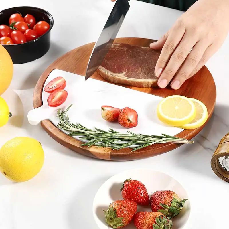Round Wooden Cheese Board Set Acacia Wood Cheese Serving Board With ...