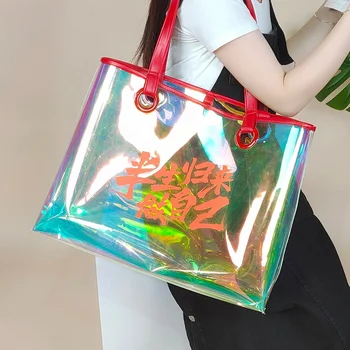 Custom logo holographic laser clear transparent tpu shoulder bags branded hand bag for women