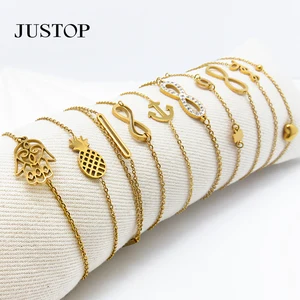 Minimalism Luxury Stainless Steel 18K Gold Women's Zircon Geometric Charms Bracelet Jewelry