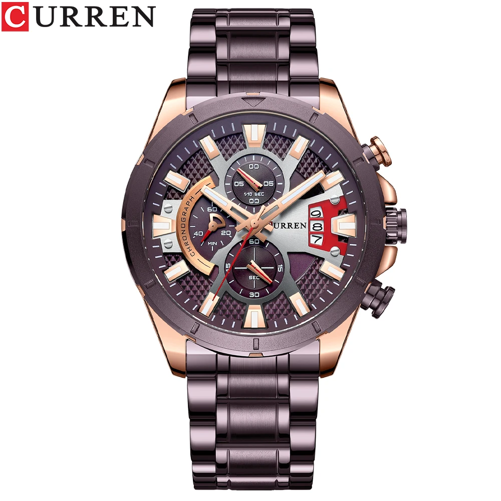 CURREN Quartz Watches 8401 Luxury Customize Logo Wristwatches Men Casual Luminous Watch Stainless Steel Band Chronograph Clock