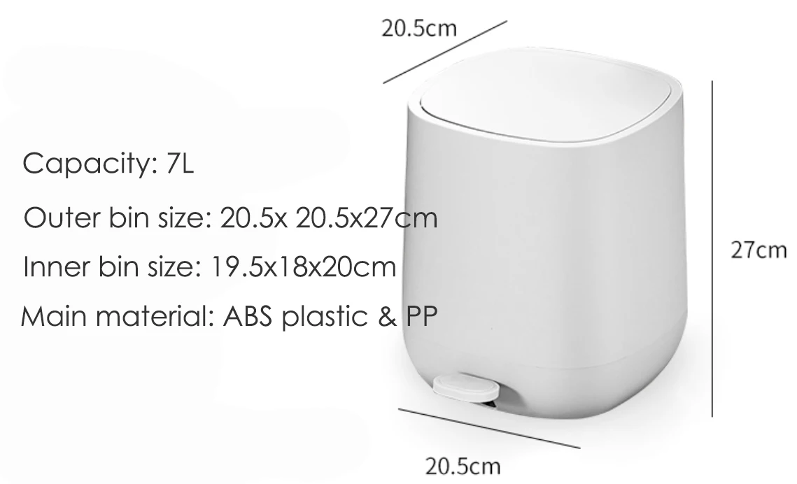 Minimal Trash Can with ABS Outer Cylinder and PP Inner Bucket, 7L Foot Pedal Garbage Bin with Soft Close Design, Ideal for Home