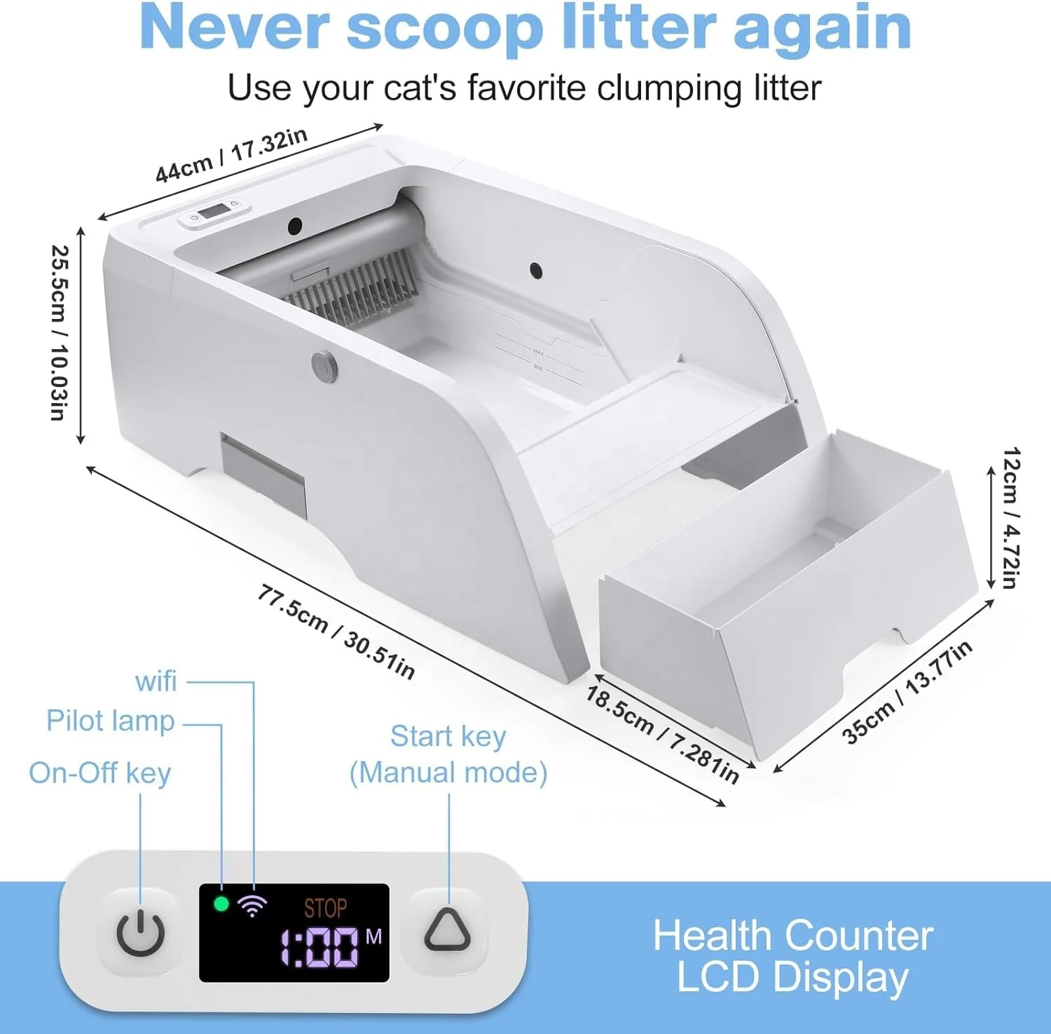 Petwant WIFI Remote APP Control Self-Cleaning Automatic Cat Litter Box Camera Induction Intelligent Cat Litter Accessories