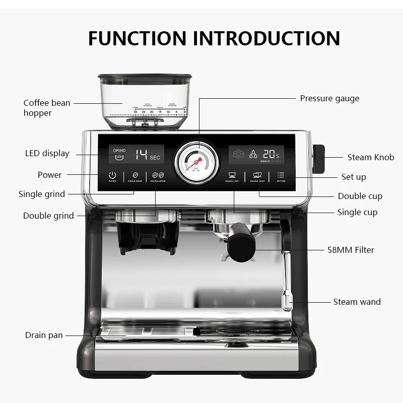 Mesin Kopi Espresso Penggunaan Rumah Mesin Pembuat Kopi Espresso  Profesional dengan Penggiling Mesin Kopi Espresso