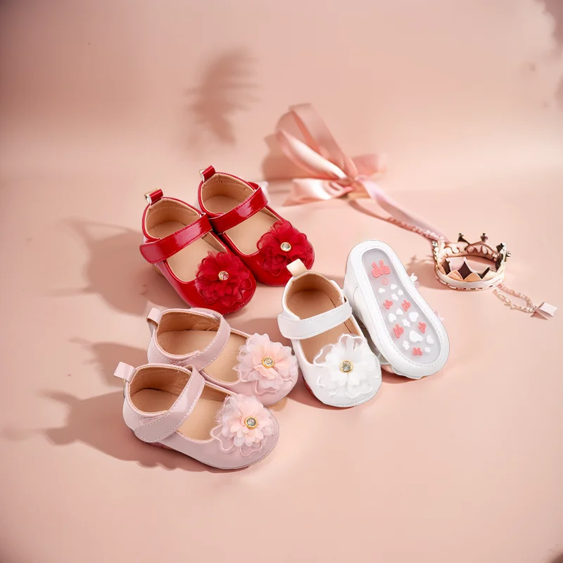 40 Designs High Quality Soft PU Material Baby Girl Princess Shoes Anti-Slip TPR Outsole Flat Mary Jane Style for Summer Parties
