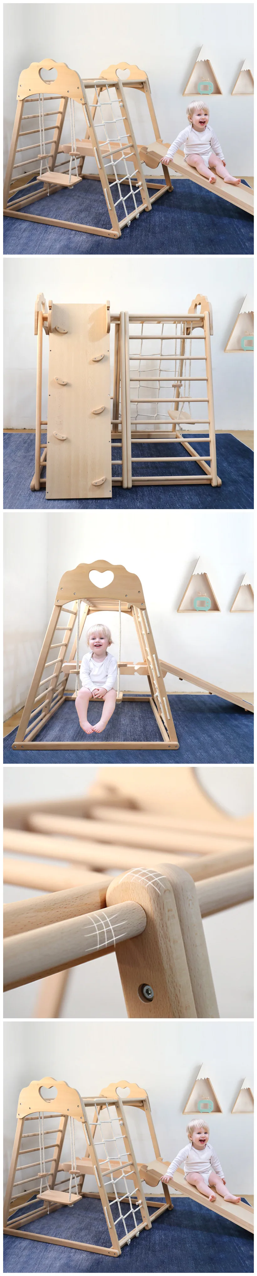 Indoor Playground Slides Equipment Wooden Rope Climbing Toy Kid Climb