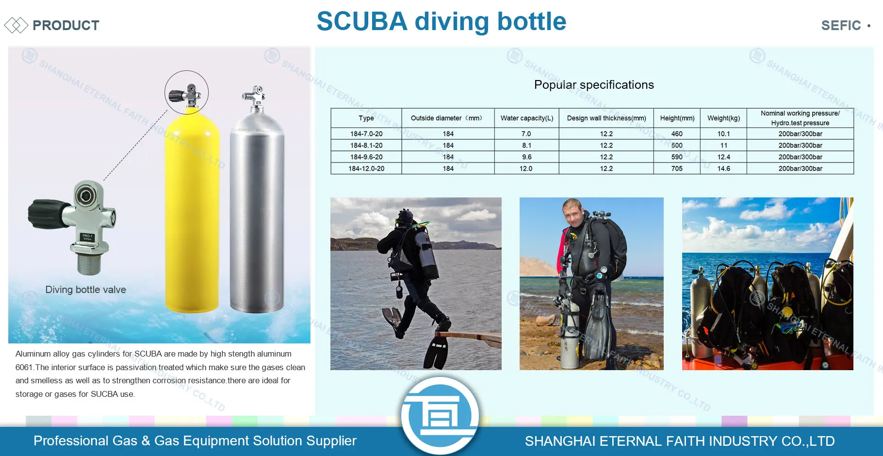 Diving Gas Cylinder Dot3al Aluminum Oxygen Tank Scuba Tank Diving Tank